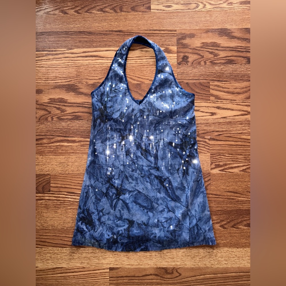 I.N.C sparkly tie dye blue mini halter dress